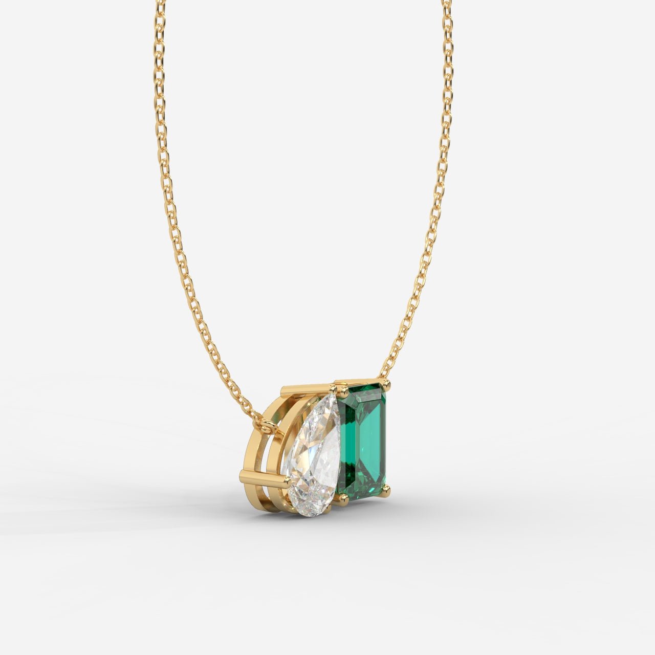 Amy Emerald and Pear Toi et Moi Pendant Necklace 1ctW with 18" Adjustable Chain - AYKA JEWELS