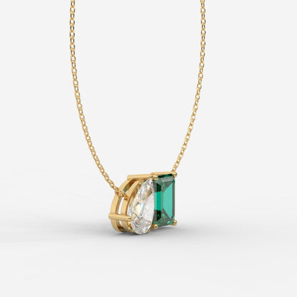 Amy Emerald and Pear Toi et Moi Pendant Necklace 1ctW with 18" Adjustable Chain - AYKA JEWELS