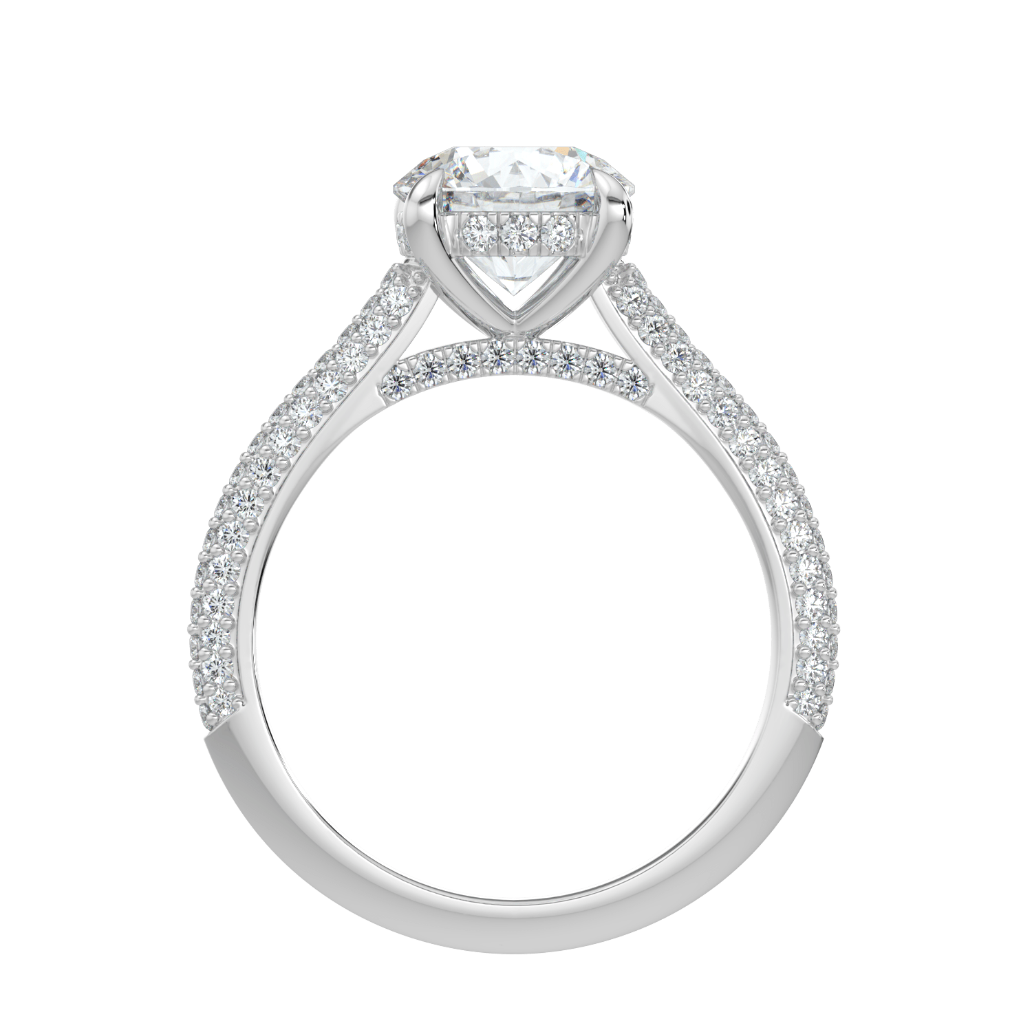 Ariana Brilliant Diamond Ring with Triple Pavé Band - Round - AYKA JEWELS