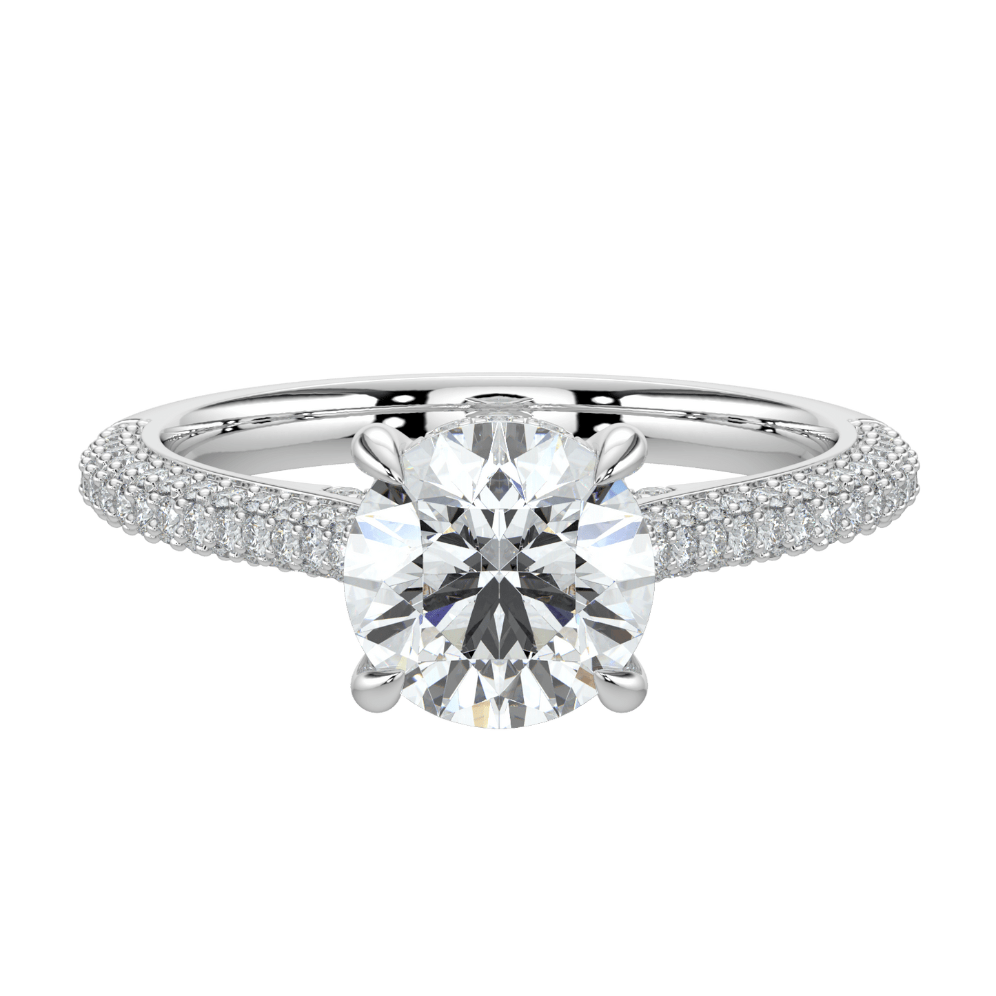 Ariana Brilliant Diamond Ring with Triple Pavé Band - Round - AYKA JEWELS