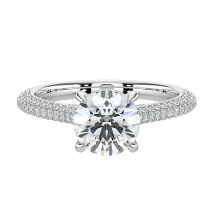 Ariana Brilliant Diamond Ring with Triple Pavé Band - Round - AYKA JEWELS
