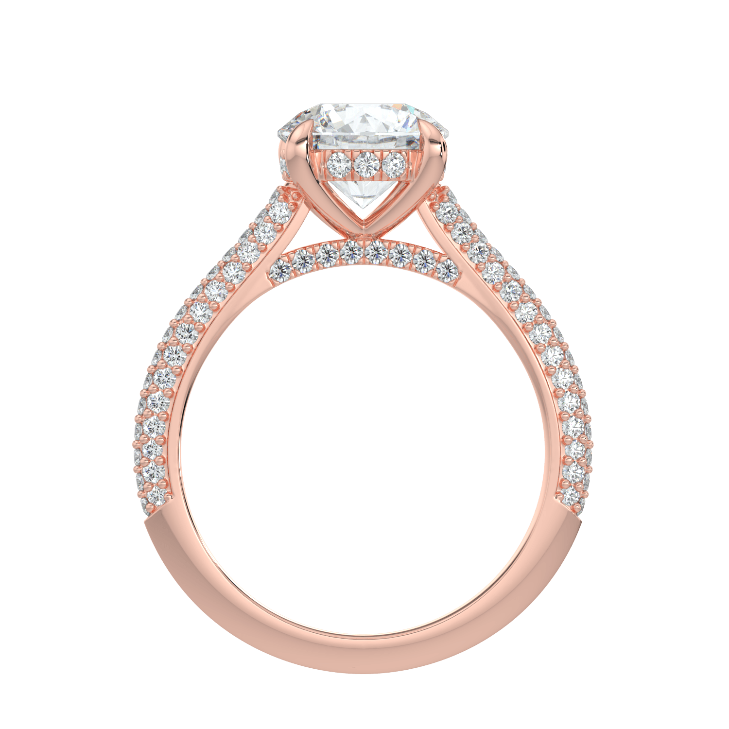 Ariana Brilliant Diamond Ring with Triple Pavé Band - Round - AYKA JEWELS