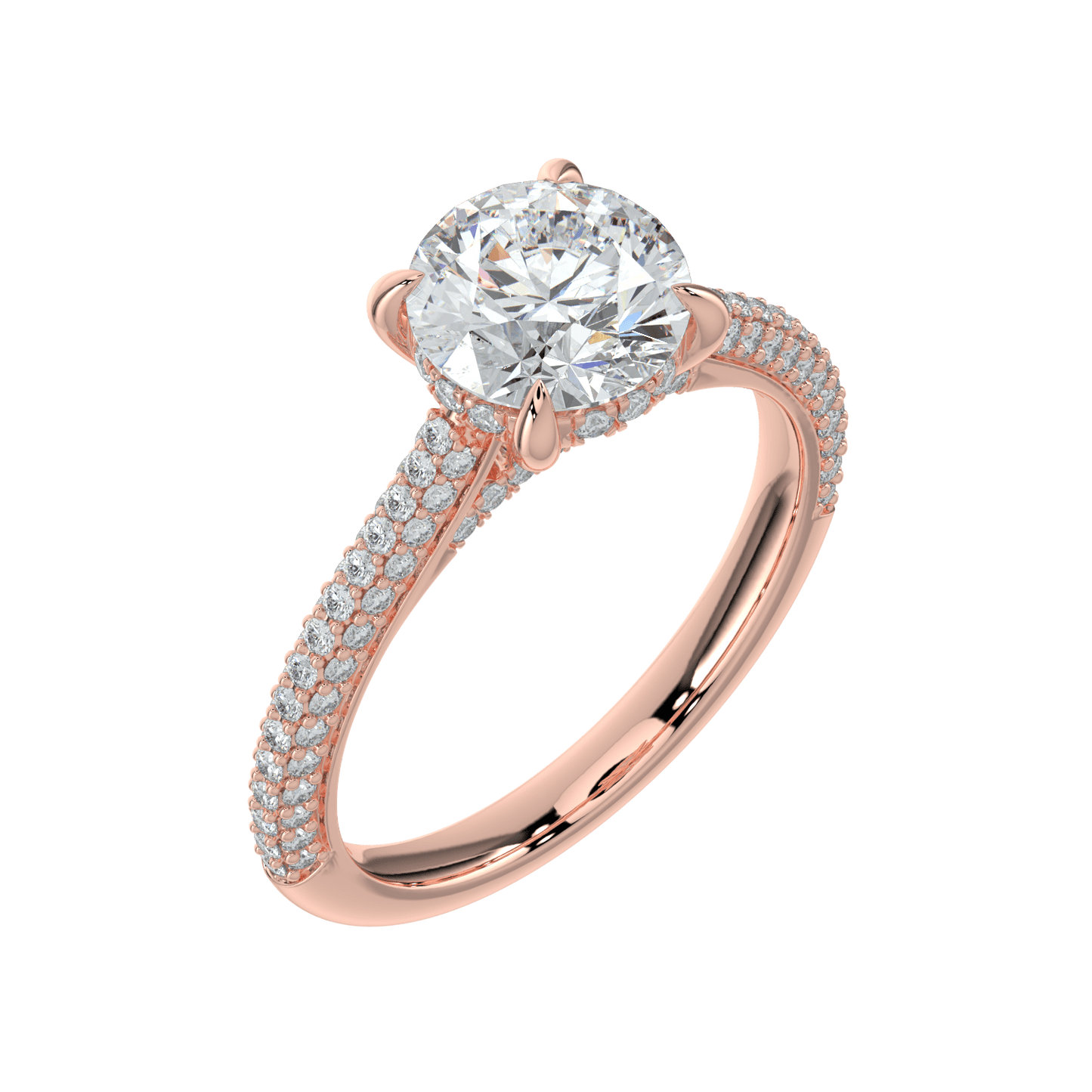 Ariana Brilliant Diamond Ring with Triple Pavé Band - Round - AYKA JEWELS