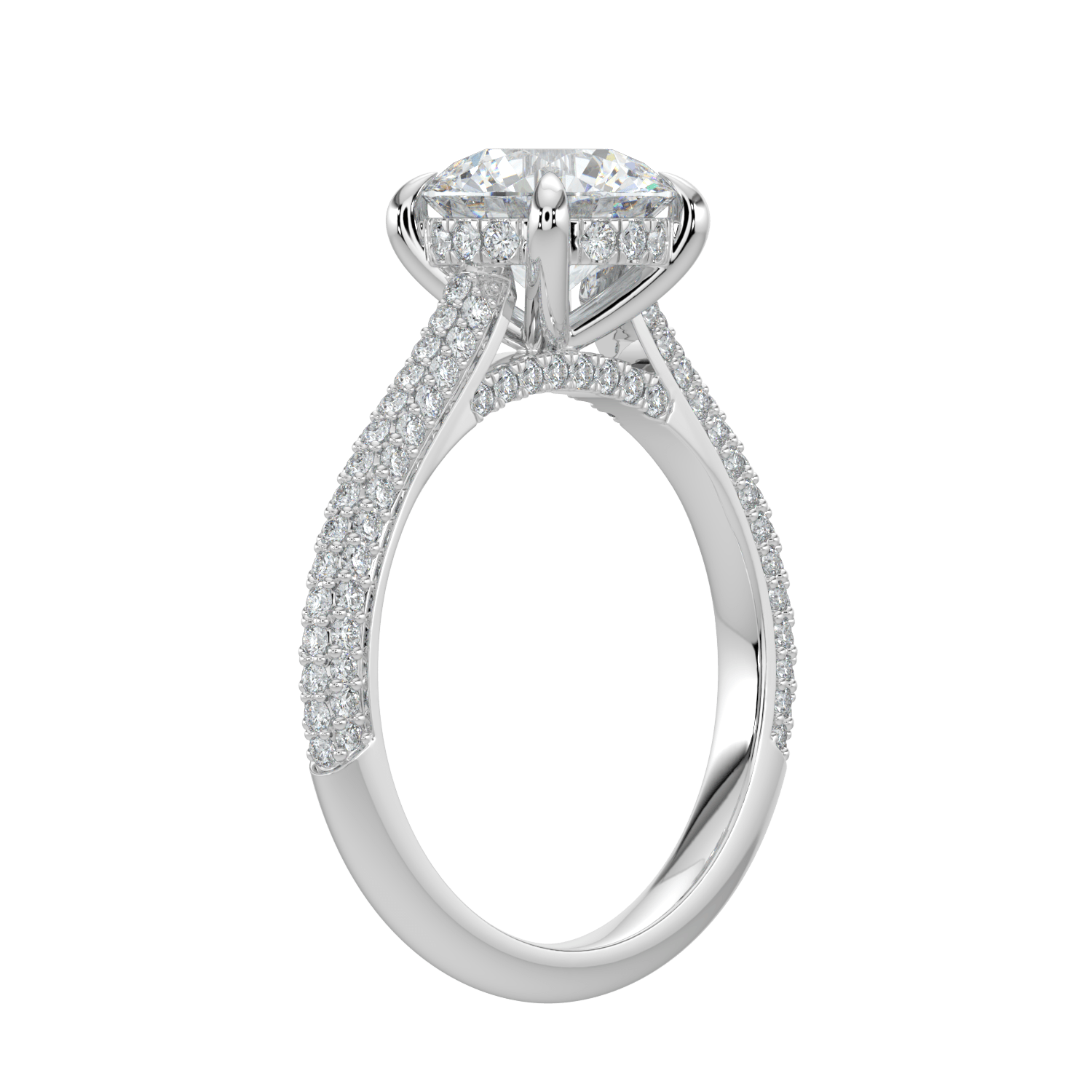 Ariana Brilliant Diamond Ring with Triple Pavé Band - Round - AYKA JEWELS