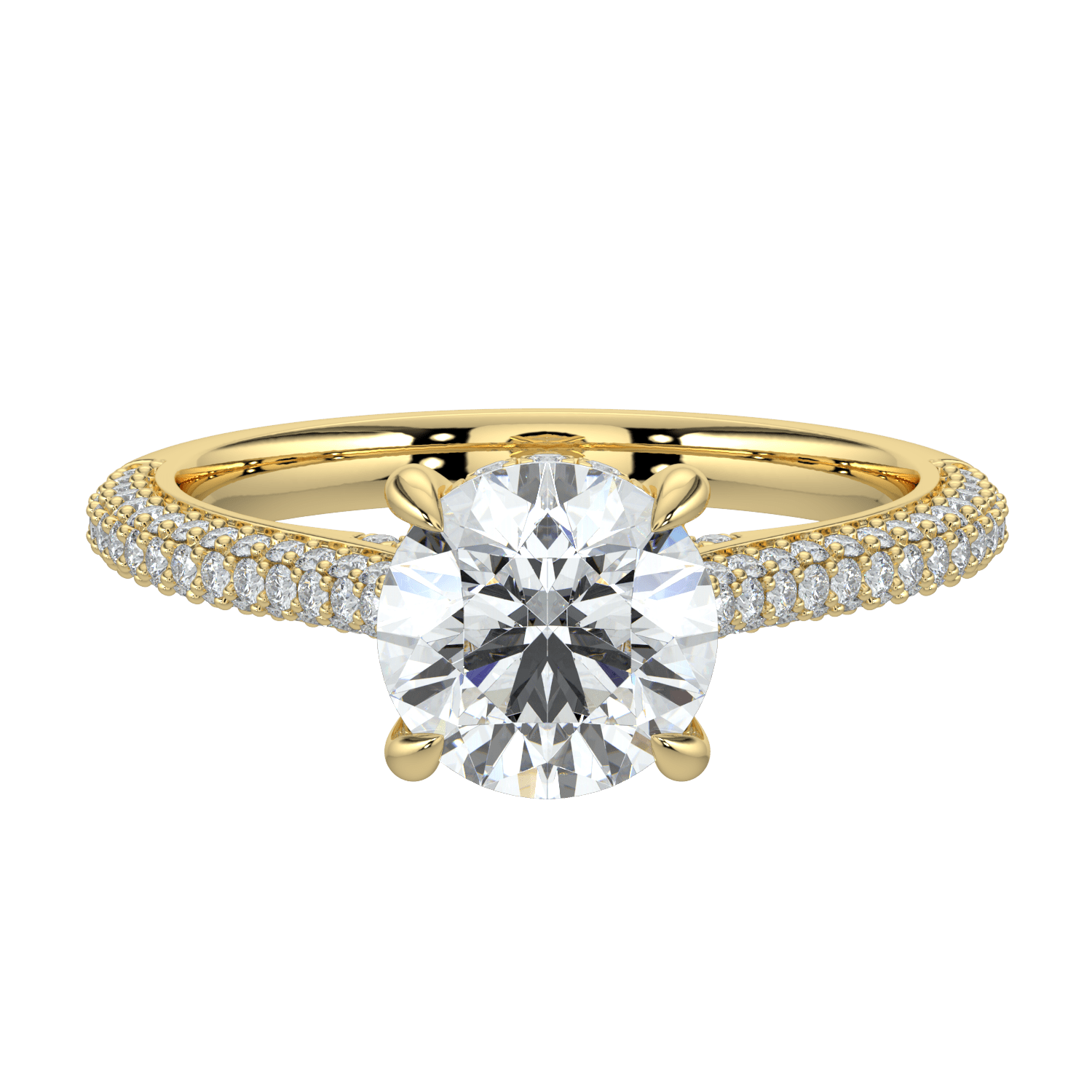 Ariana Brilliant Diamond Ring with Triple Pavé Band - Round - AYKA JEWELS