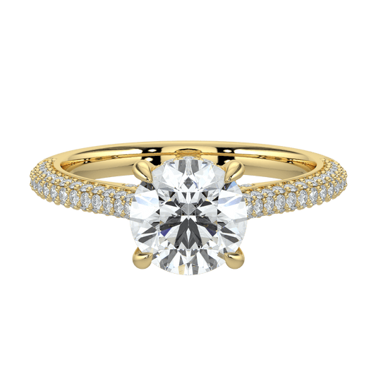 Ariana Brilliant Diamond Ring with Triple Pavé Band - Round - AYKA JEWELS