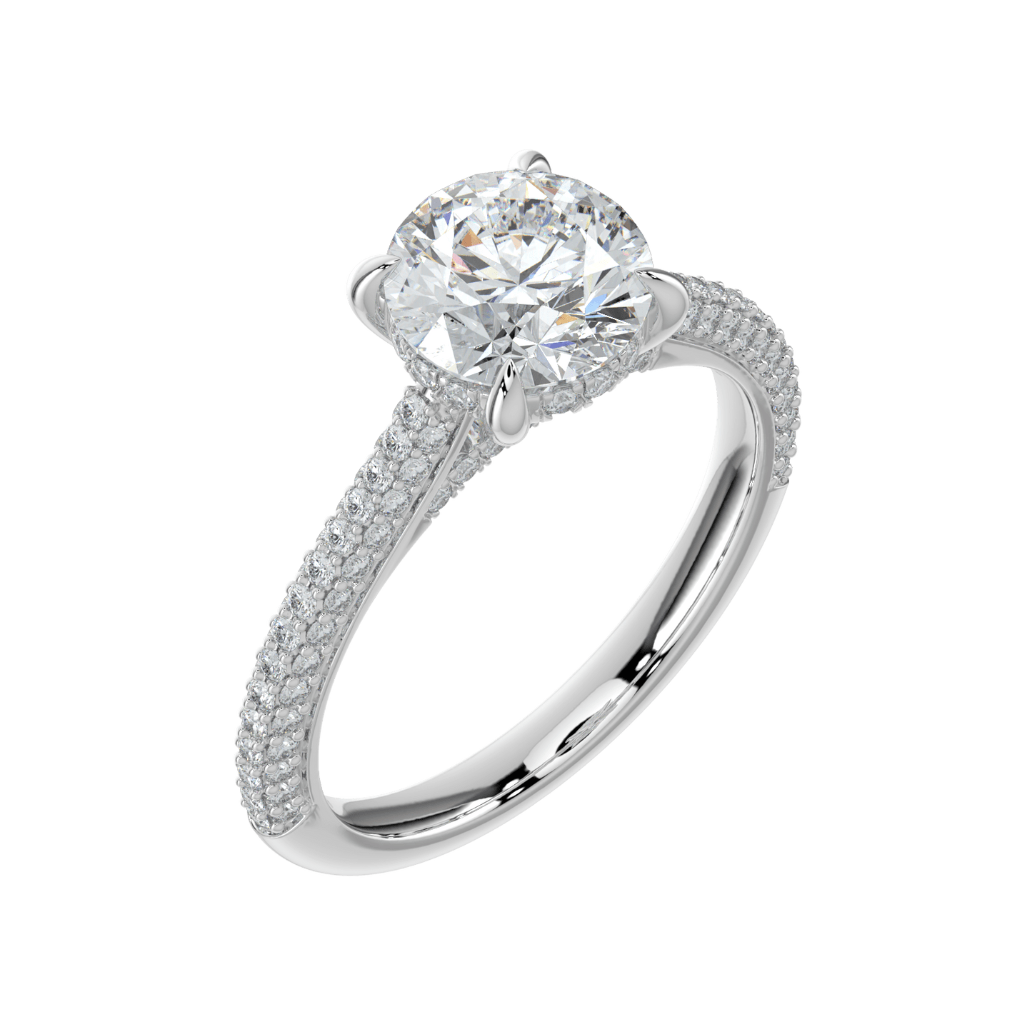 Ariana Brilliant Diamond Ring with Triple Pavé Band - Round - AYKA JEWELS