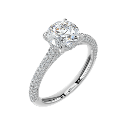 Ariana Brilliant Diamond Ring with Triple Pavé Band - Round - AYKA JEWELS