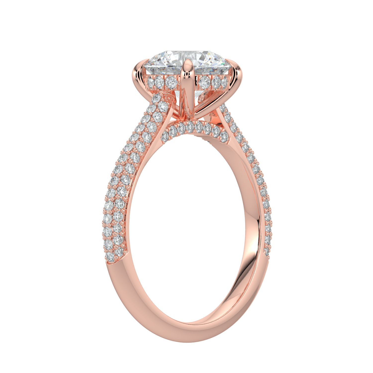 Ariana Brilliant Diamond Ring with Triple Pavé Band - Round - AYKA JEWELS