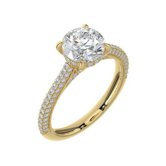 Ariana Brilliant Diamond Ring with Triple Pavé Band - Round - AYKA JEWELS