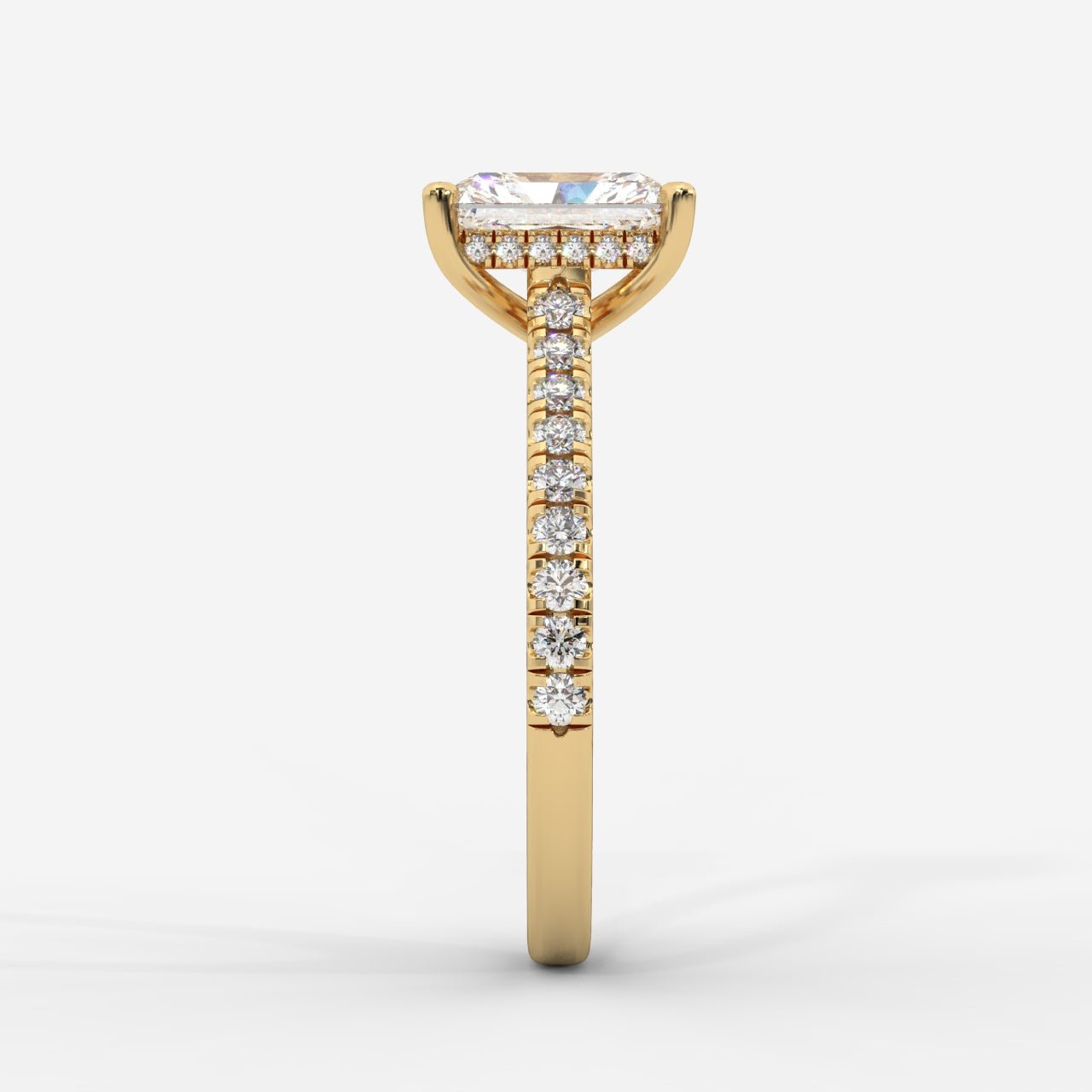 Audrey Hidden Halo Ring with Pavé Bridge and Band - Radiant - AYKA JEWELS