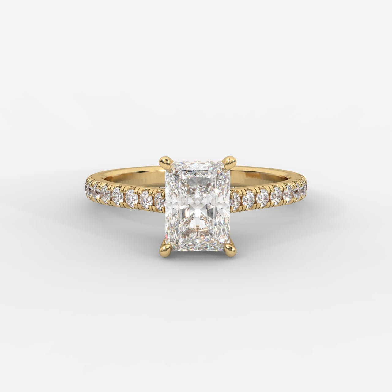 Audrey Hidden Halo Ring with Pavé Bridge and Band - Radiant - AYKA JEWELS