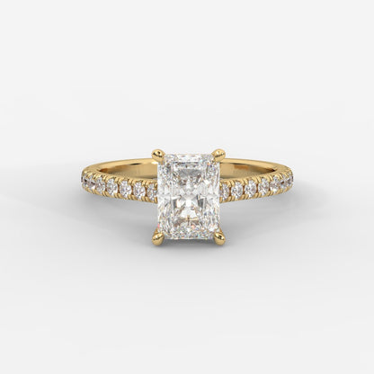Audrey Hidden Halo Ring with Pavé Bridge and Band - Radiant - AYKA JEWELS