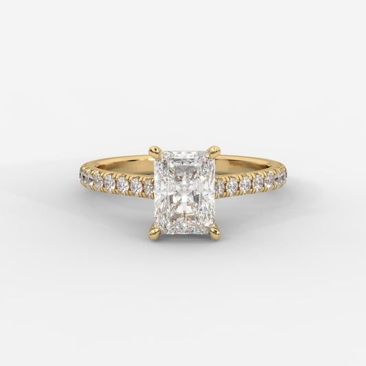 Audrey Hidden Halo Ring with Pavé Bridge and Band - Radiant - AYKA JEWELS