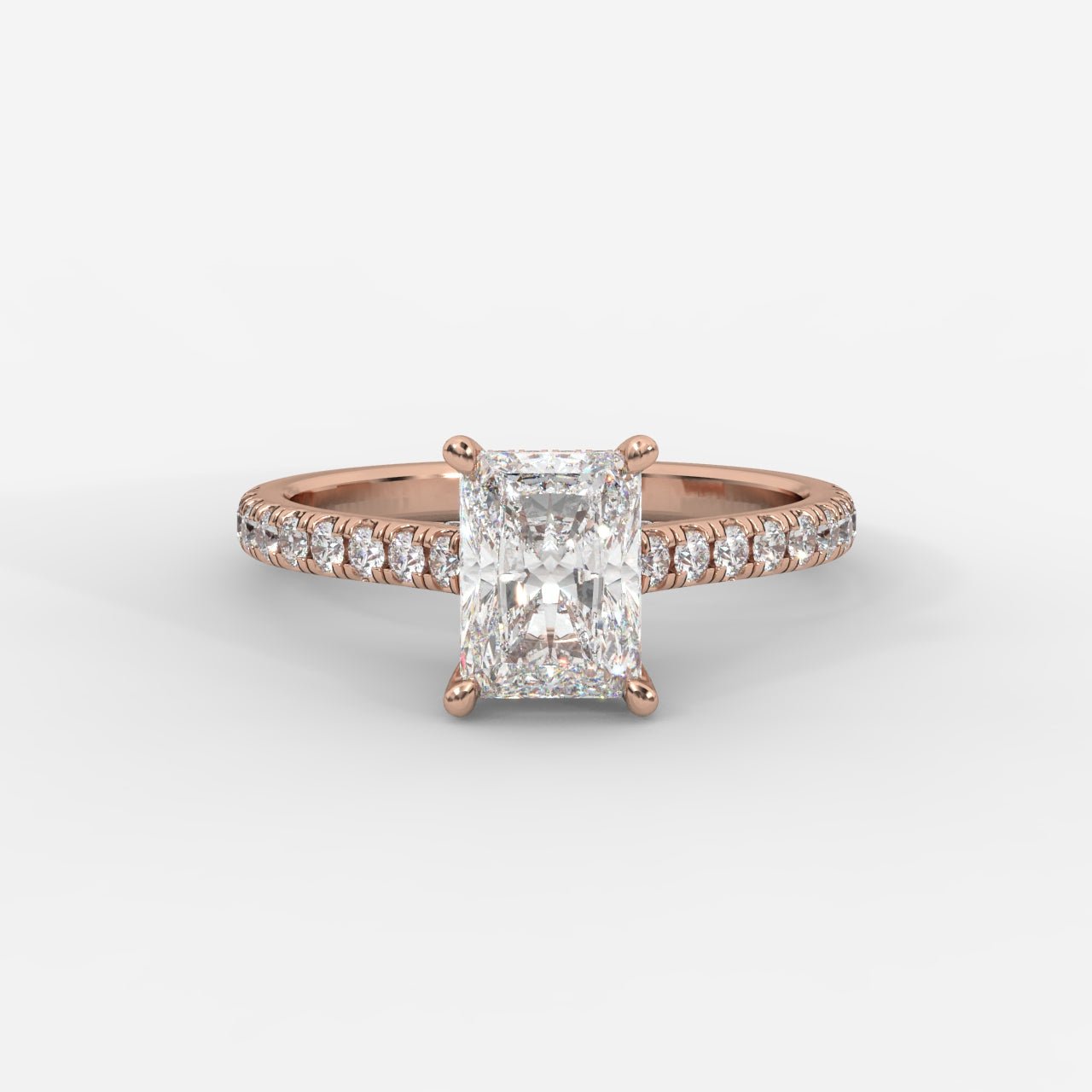 Audrey Hidden Halo Ring with Pavé Bridge and Band - Radiant - AYKA JEWELS