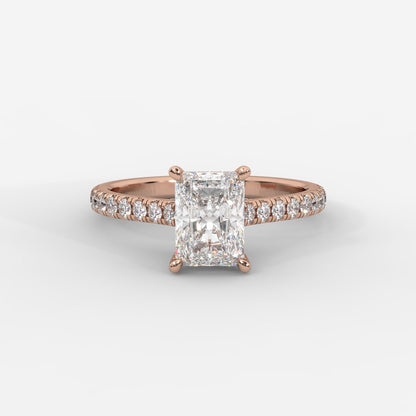 Audrey Hidden Halo Ring with Pavé Bridge and Band - Radiant - AYKA JEWELS