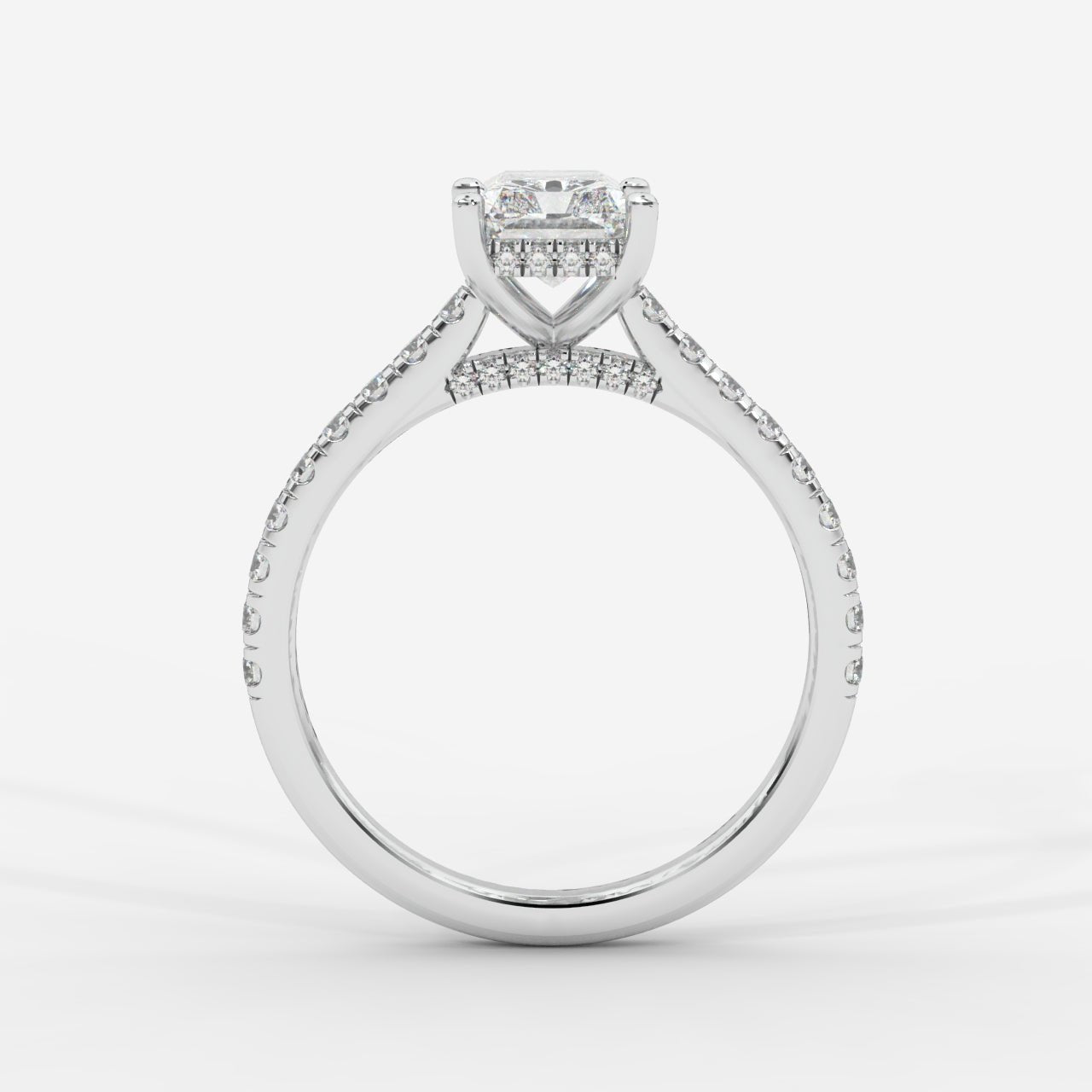 Audrey Hidden Halo Ring with Pavé Bridge and Band - Radiant - AYKA JEWELS