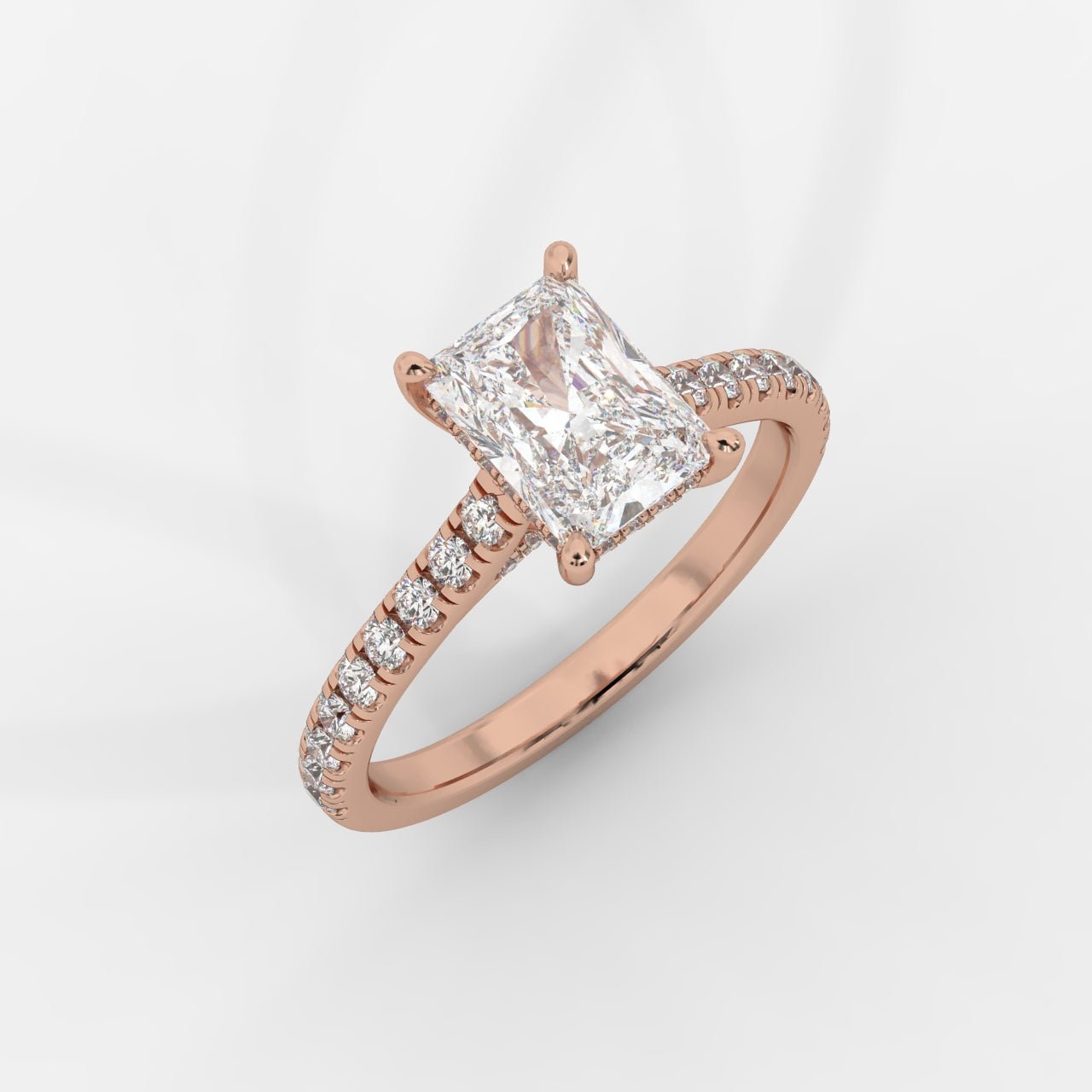 Audrey Hidden Halo Ring with Pavé Bridge and Band - Radiant - AYKA JEWELS