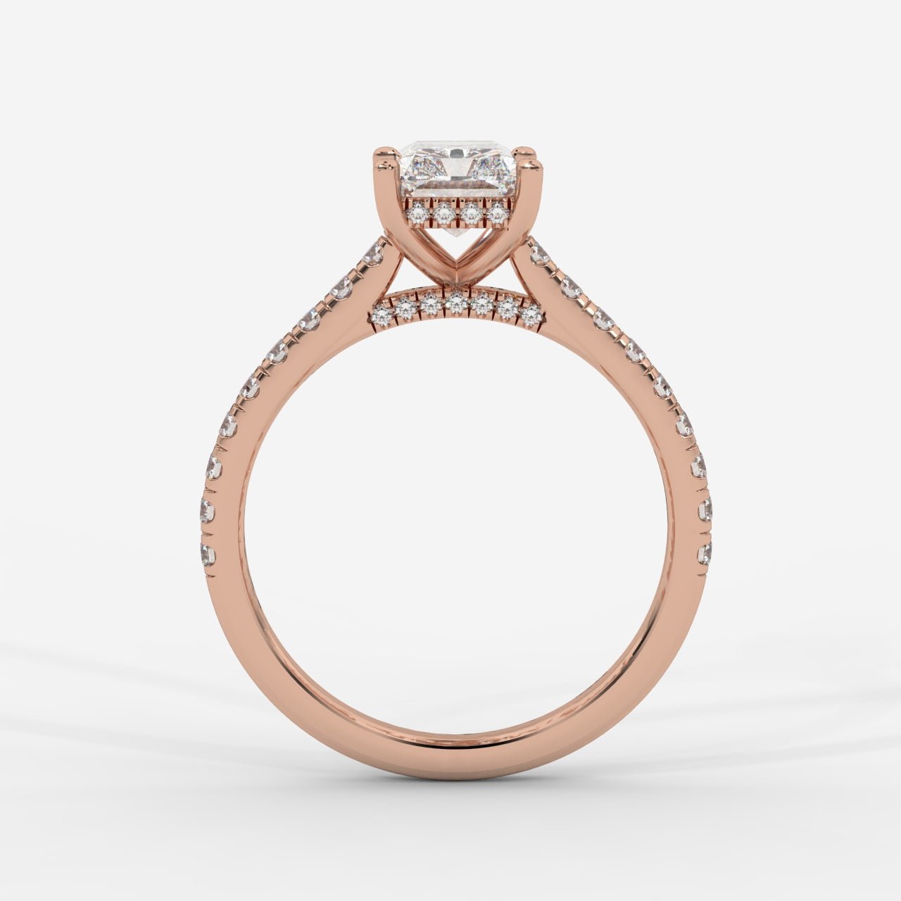 Audrey Hidden Halo Ring with Pavé Bridge and Band - Radiant - AYKA JEWELS
