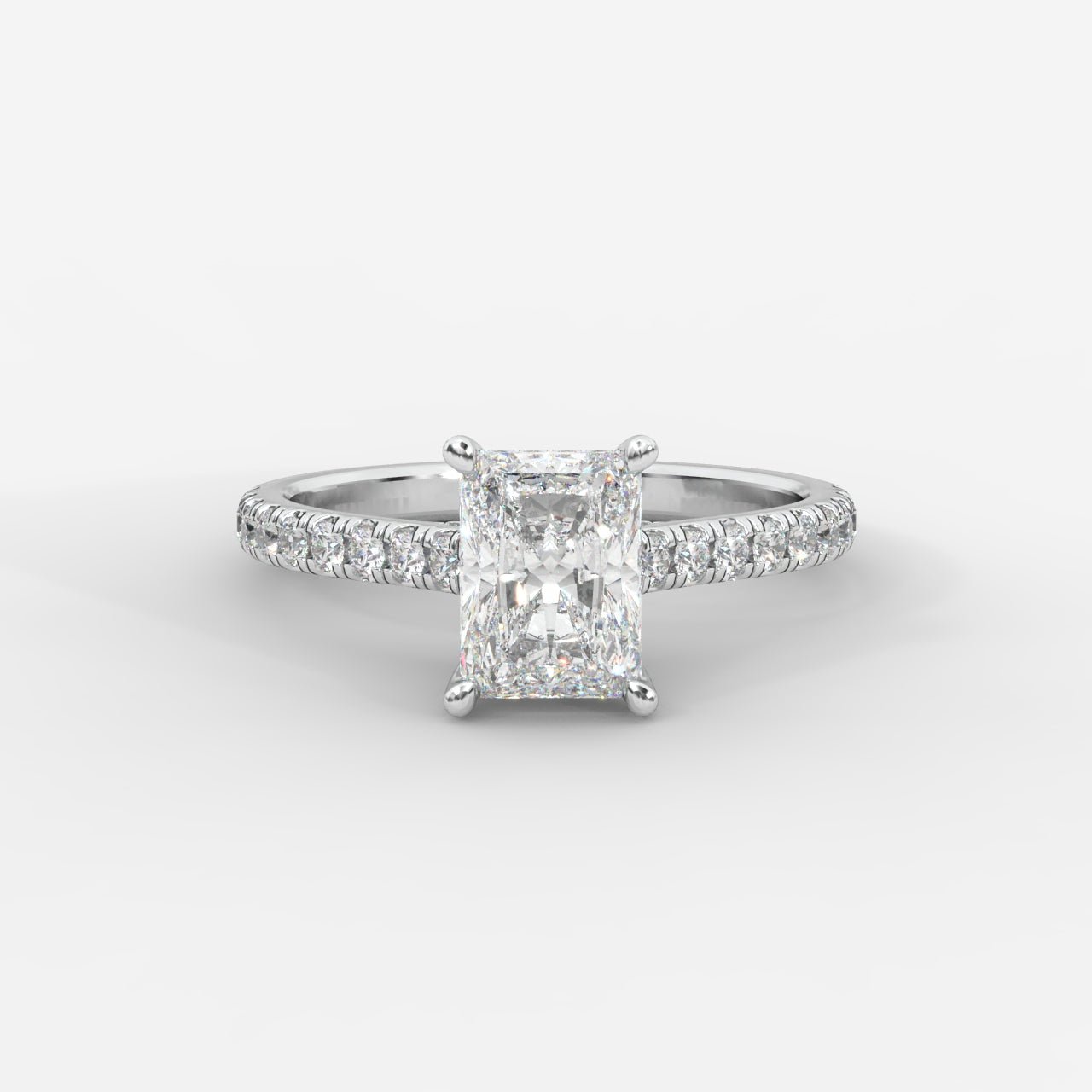 Audrey Hidden Halo Ring with Pavé Bridge and Band - Radiant - AYKA JEWELS
