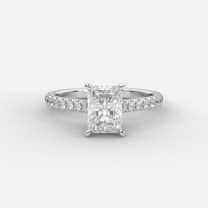 Audrey Hidden Halo Ring with Pavé Bridge and Band - Radiant - AYKA JEWELS