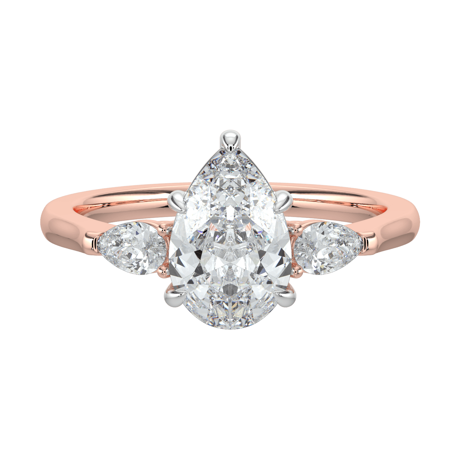Aurielle Three Stone Ring with Tapered Band - Pear - AYKA JEWELS