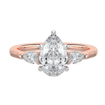 Aurielle Three Stone Ring with Tapered Band - Pear - AYKA JEWELS