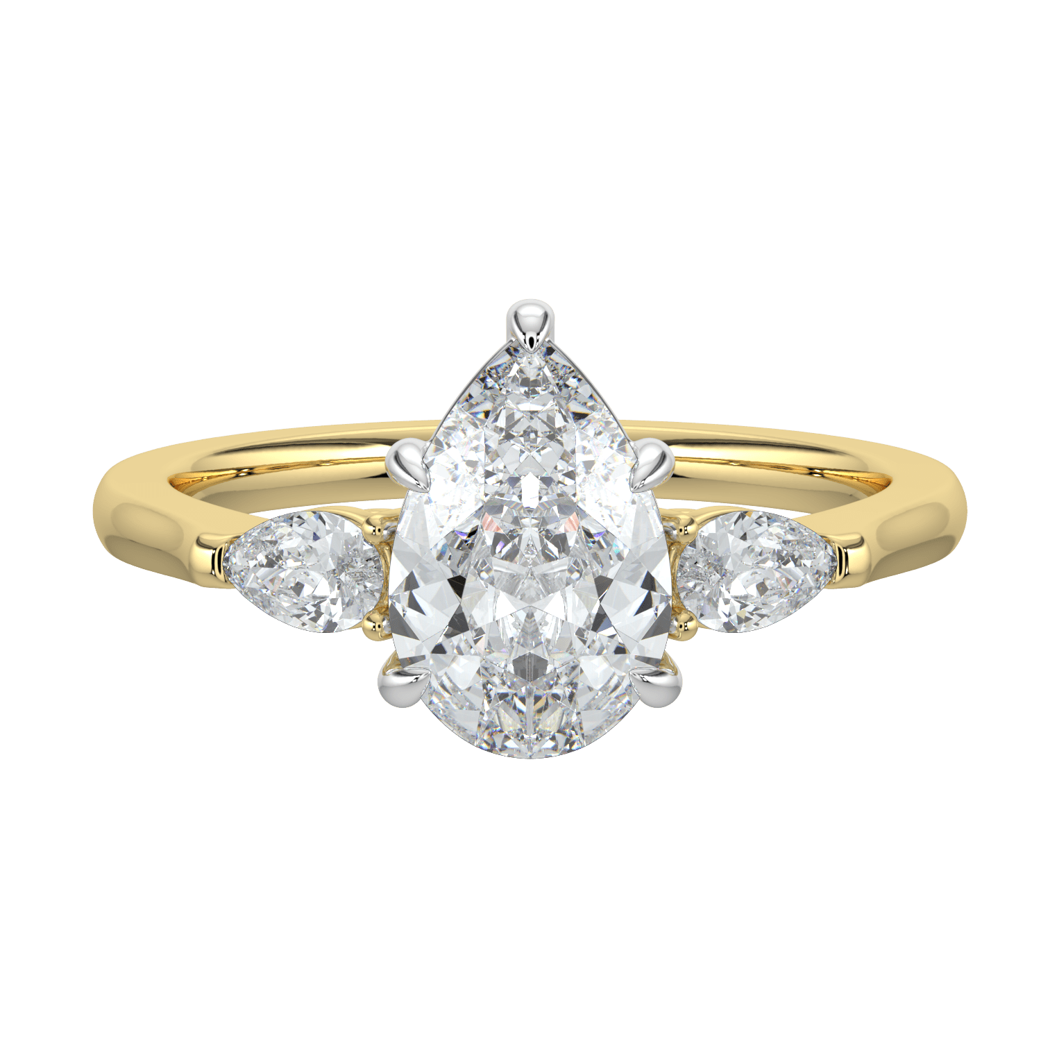 Aurielle Three Stone Ring with Tapered Band - Pear - AYKA JEWELS