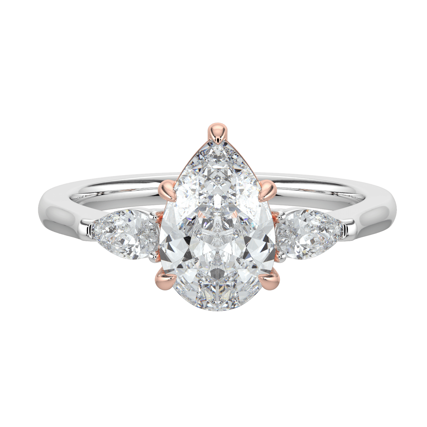 Aurielle Three Stone Ring with Tapered Band - Pear - AYKA JEWELS