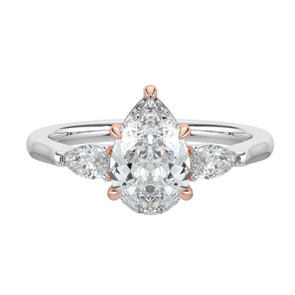Aurielle Three Stone Ring with Tapered Band - Pear - AYKA JEWELS