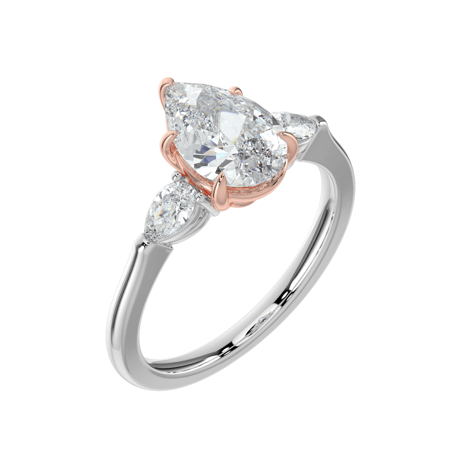 Aurielle Three Stone Ring with Tapered Band - Pear - AYKA JEWELS