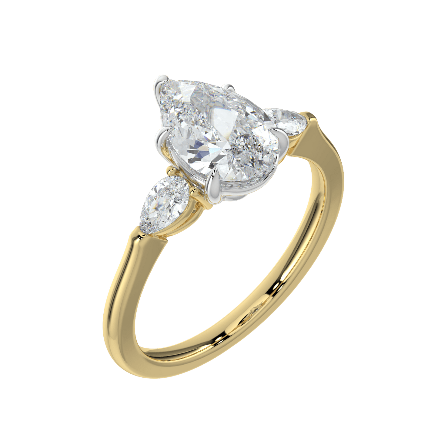 Aurielle Three Stone Ring with Tapered Band - Pear - AYKA JEWELS