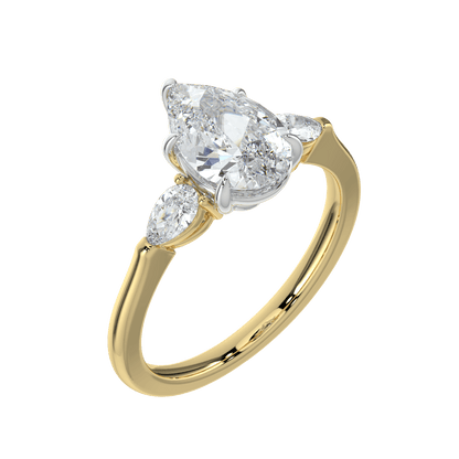 Aurielle Three Stone Ring with Tapered Band - Pear - AYKA JEWELS