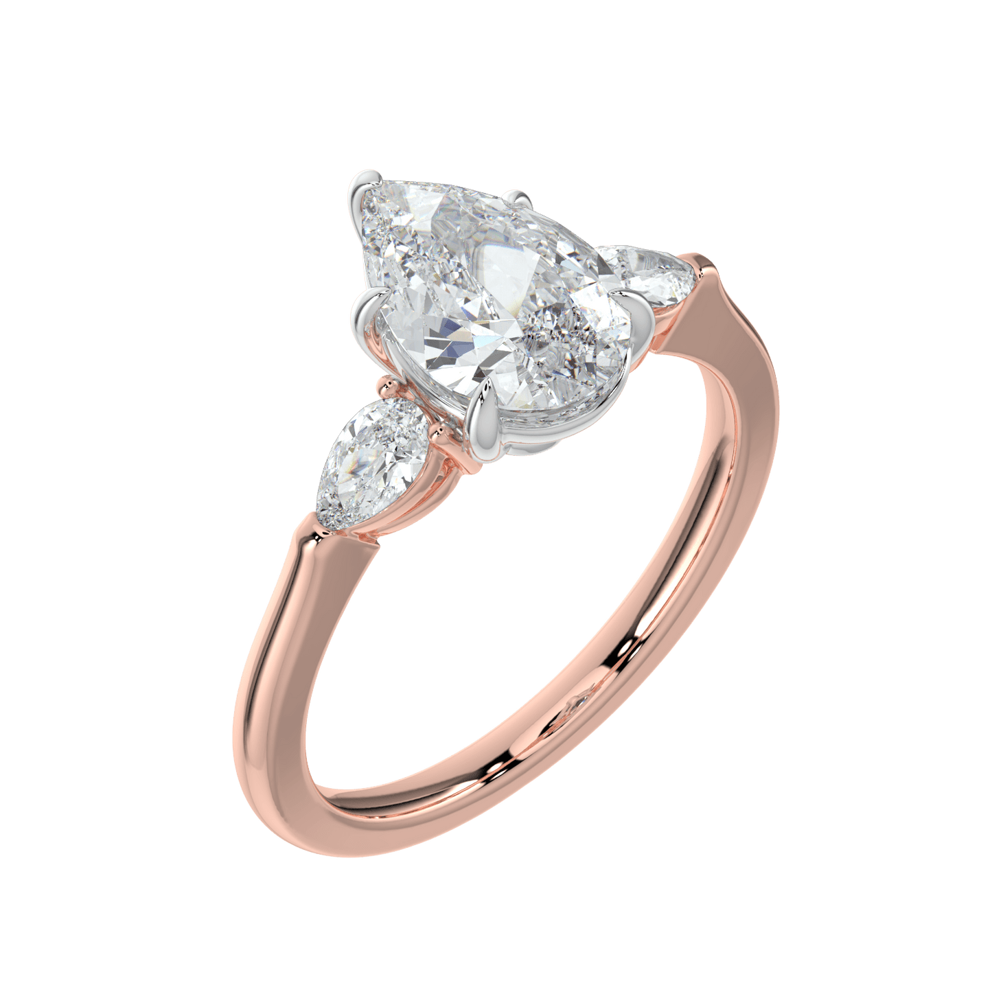 Aurielle Three Stone Ring with Tapered Band - Pear - AYKA JEWELS