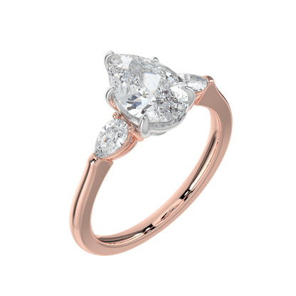 Aurielle Three Stone Ring with Tapered Band - Pear - AYKA JEWELS
