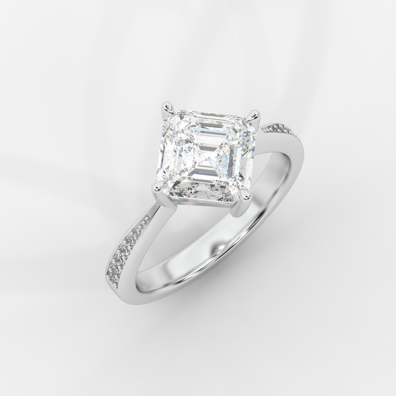 Aurora Diamond Ring with Pavé Band - Asscher - AYKA JEWELS