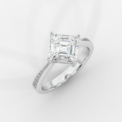 Aurora Diamond Ring with Pavé Band - Asscher - AYKA JEWELS