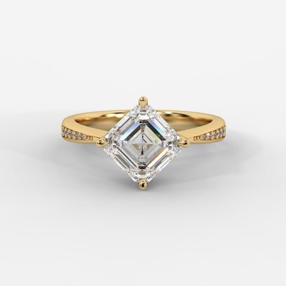 Aurora Diamond Ring with Pavé Band - Asscher - AYKA JEWELS