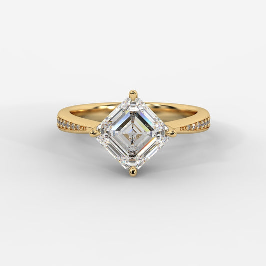 Aurora Diamond Ring with Pavé Band - Asscher - AYKA JEWELS