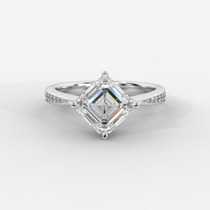 Aurora Diamond Ring with Pavé Band - Asscher - AYKA JEWELS