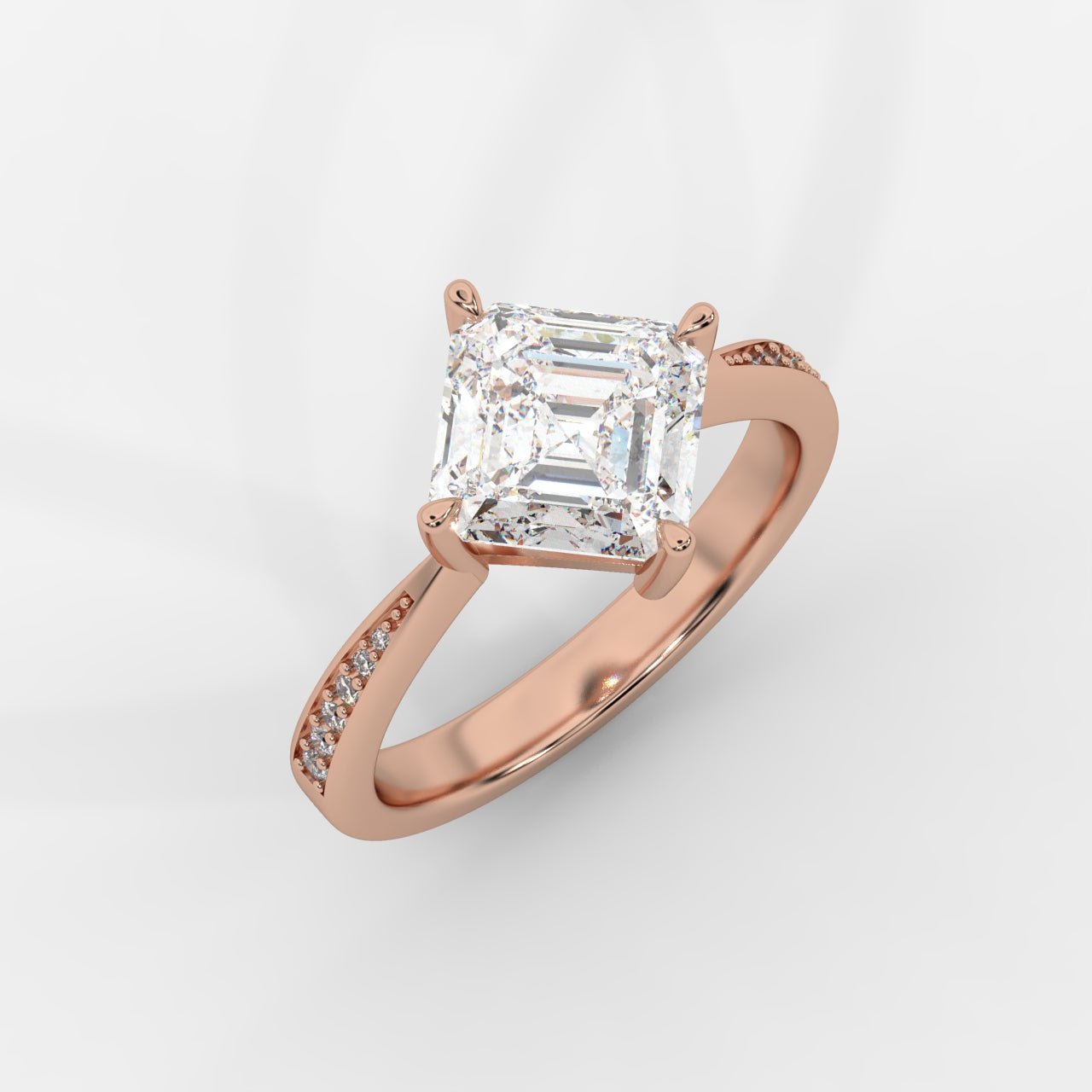 Aurora Diamond Ring with Pavé Band - Asscher - AYKA JEWELS