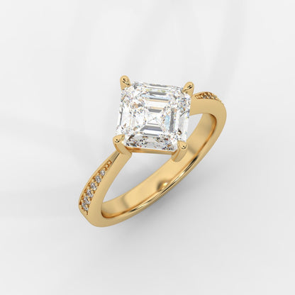 Aurora Diamond Ring with Pavé Band - Asscher - AYKA JEWELS