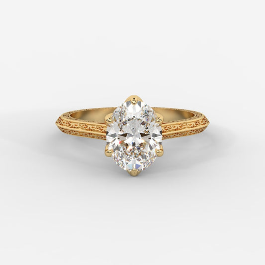 Ayesha Vintage Tulip Solitaire Ring - Oval - AYKA JEWELS