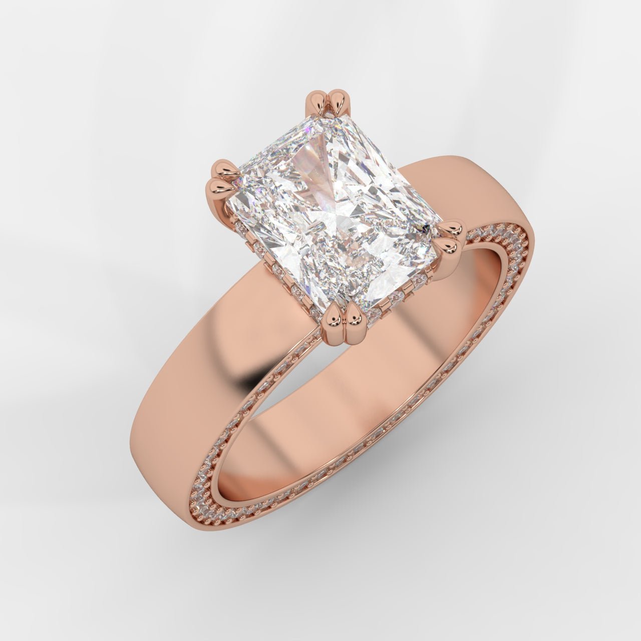 Bella Diamond Ring with Pavé Donut and Hidden Halo - Radiant - AYKA JEWELS