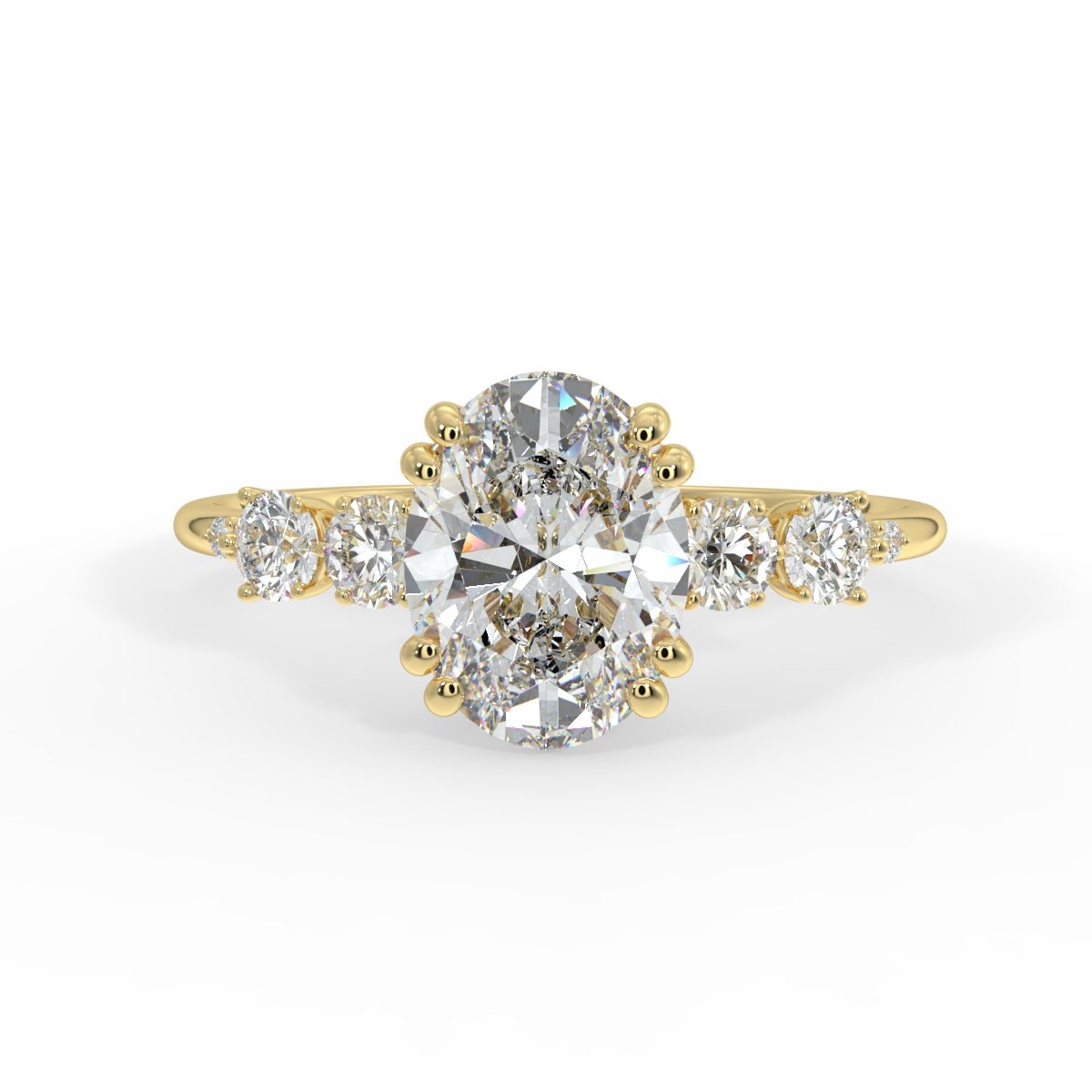 Celeste Diamond Ring with Graduated Side Stones - Oval - AYKA JEWELS