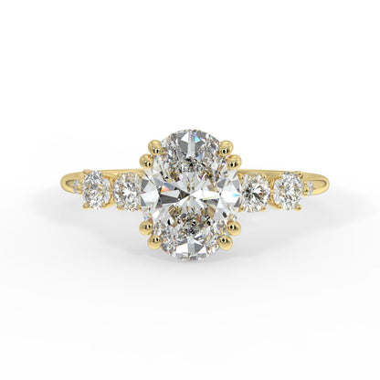 Celeste Diamond Ring with Graduated Side Stones - Oval - AYKA JEWELS