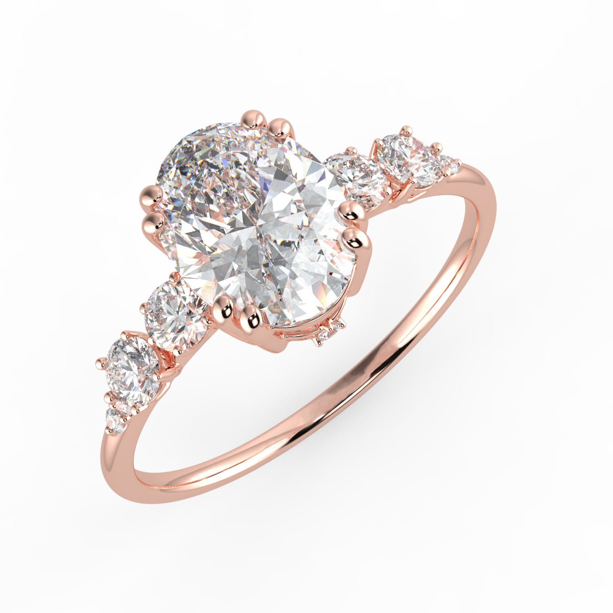 Celeste Diamond Ring with Graduated Side Stones - Oval - AYKA JEWELS