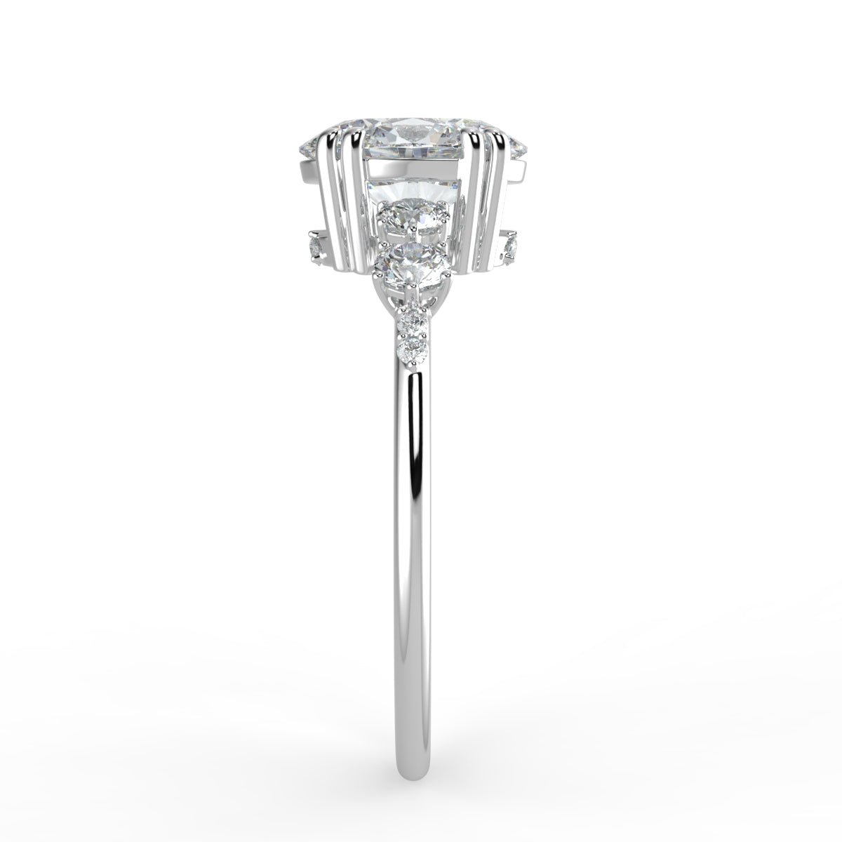 Celeste Diamond Ring with Graduated Side Stones - Oval - AYKA JEWELS