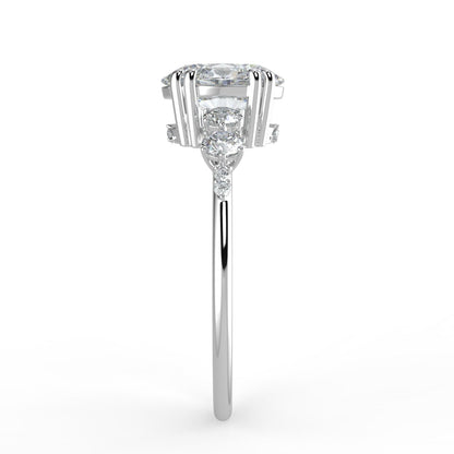 Celeste Diamond Ring with Graduated Side Stones - Oval - AYKA JEWELS