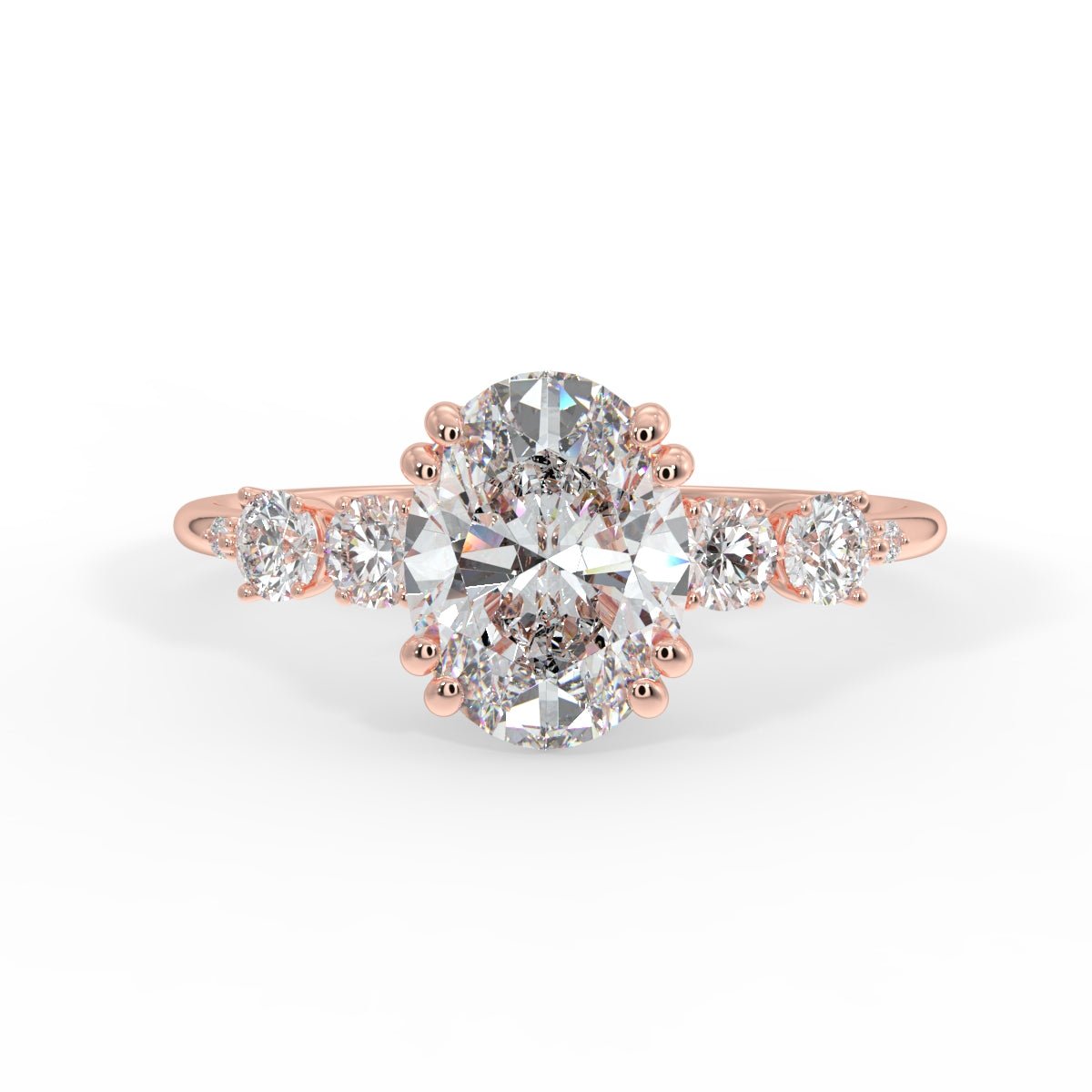 Celeste Diamond Ring with Graduated Side Stones - Oval - AYKA JEWELS
